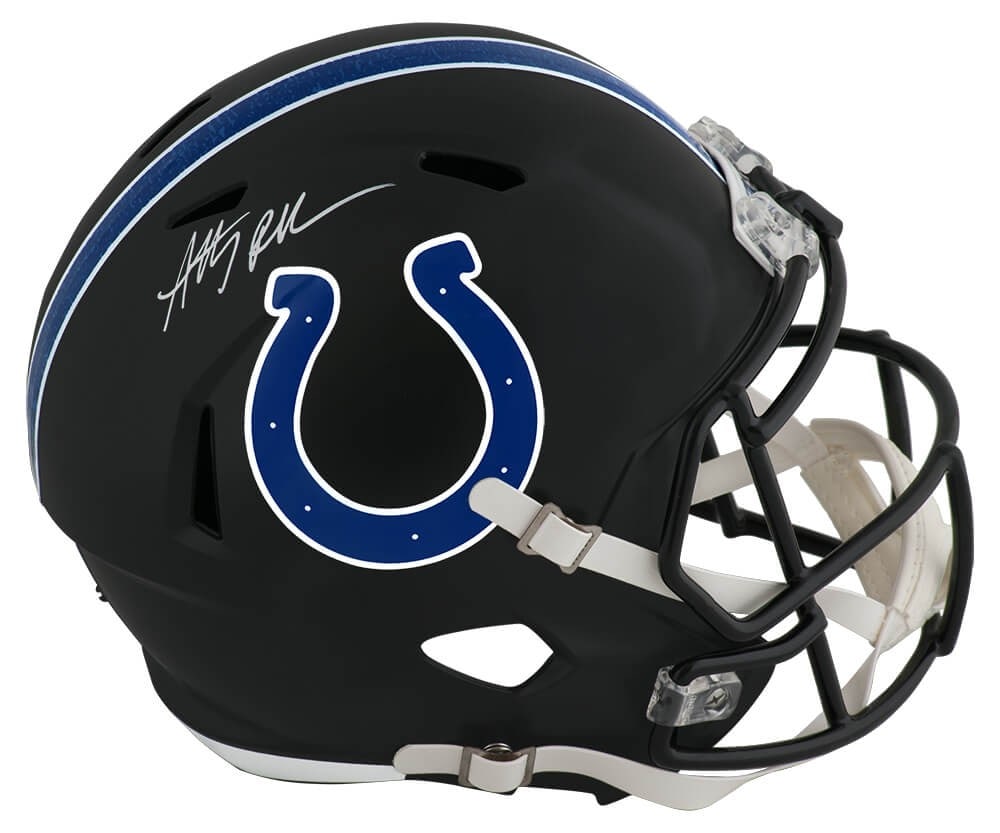 Anthony Richardson Signed Colts Riddell Full Size Helmet with COA: Anthony Richardson Signed Colts Riddell Full Size Helmet with COA This is an Anthony Richardson signed Indianapolis Colts full size speed replica football helmet. The helmet features a sleek black alt