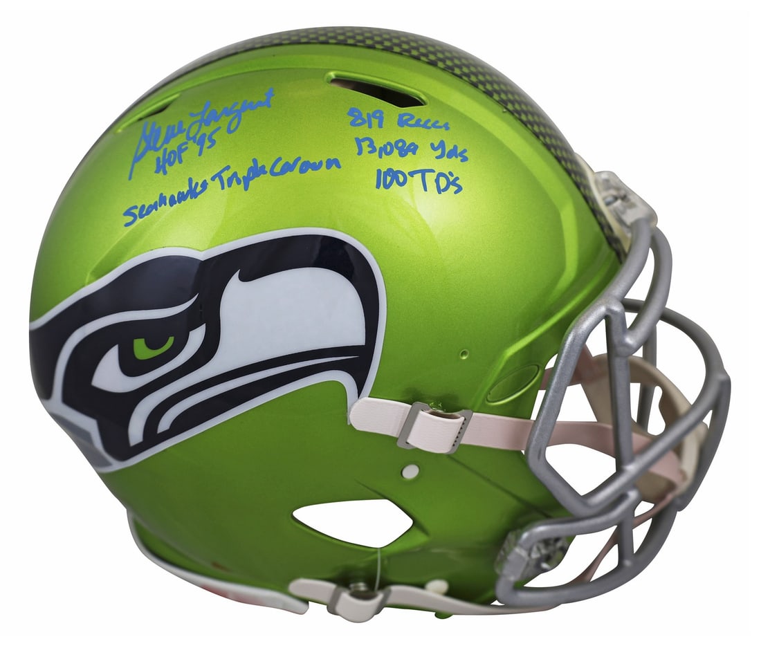 Steve Largent Signed Seahawks Flash Helmet with HOF Inscription BAS Authenticated (1 of 3)