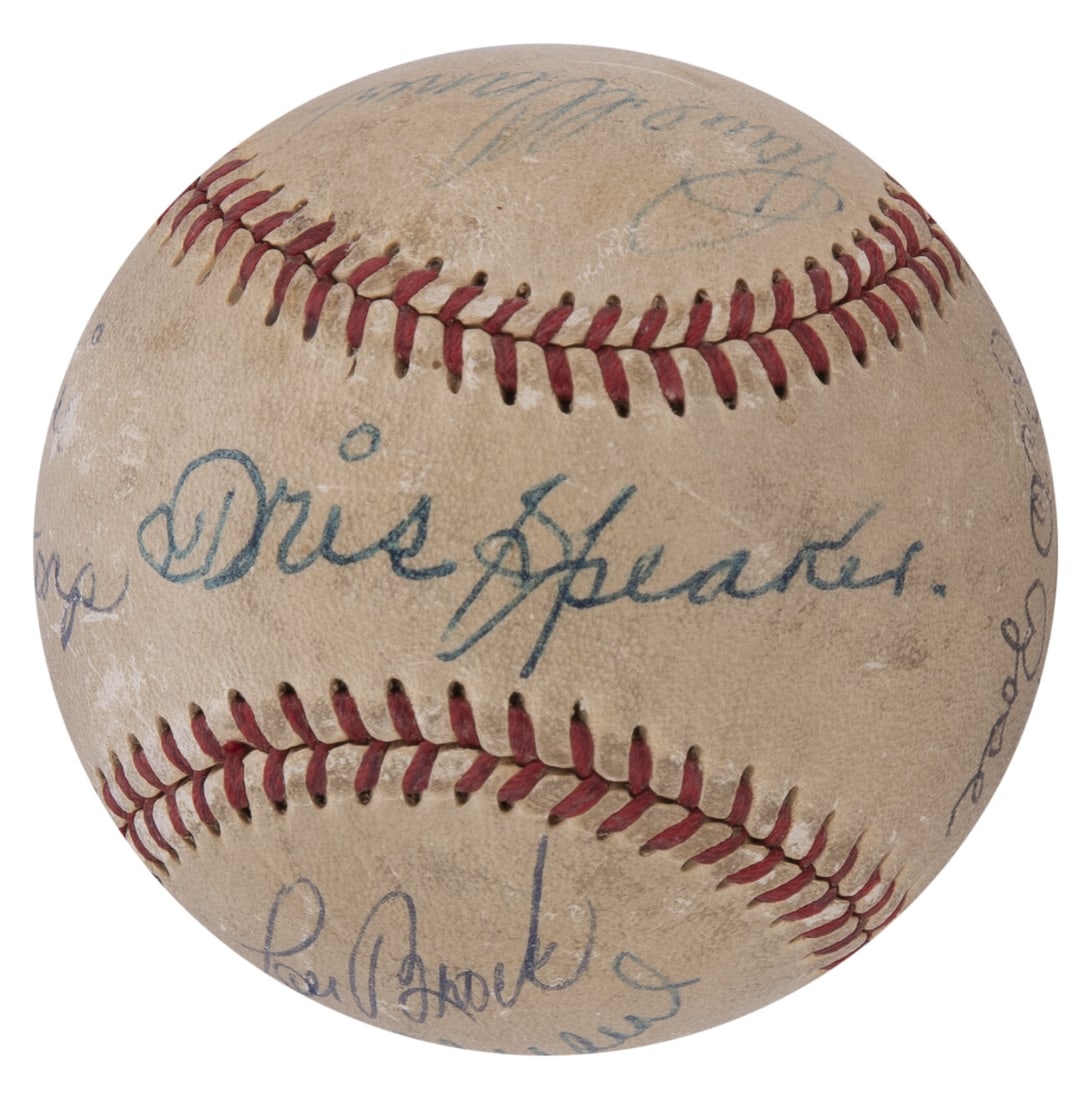 Unique 3000 Hit Club Signed Baseball Tris Speaker Roberto Clemente PSA DNA: Unique 3000 Hit Club Signed Baseball Tris Speaker Roberto Clemente PSA DNA This extraordinary vintage baseball is a one-of-a-kind collector's item, featuring the signatures of 11 members of the presti