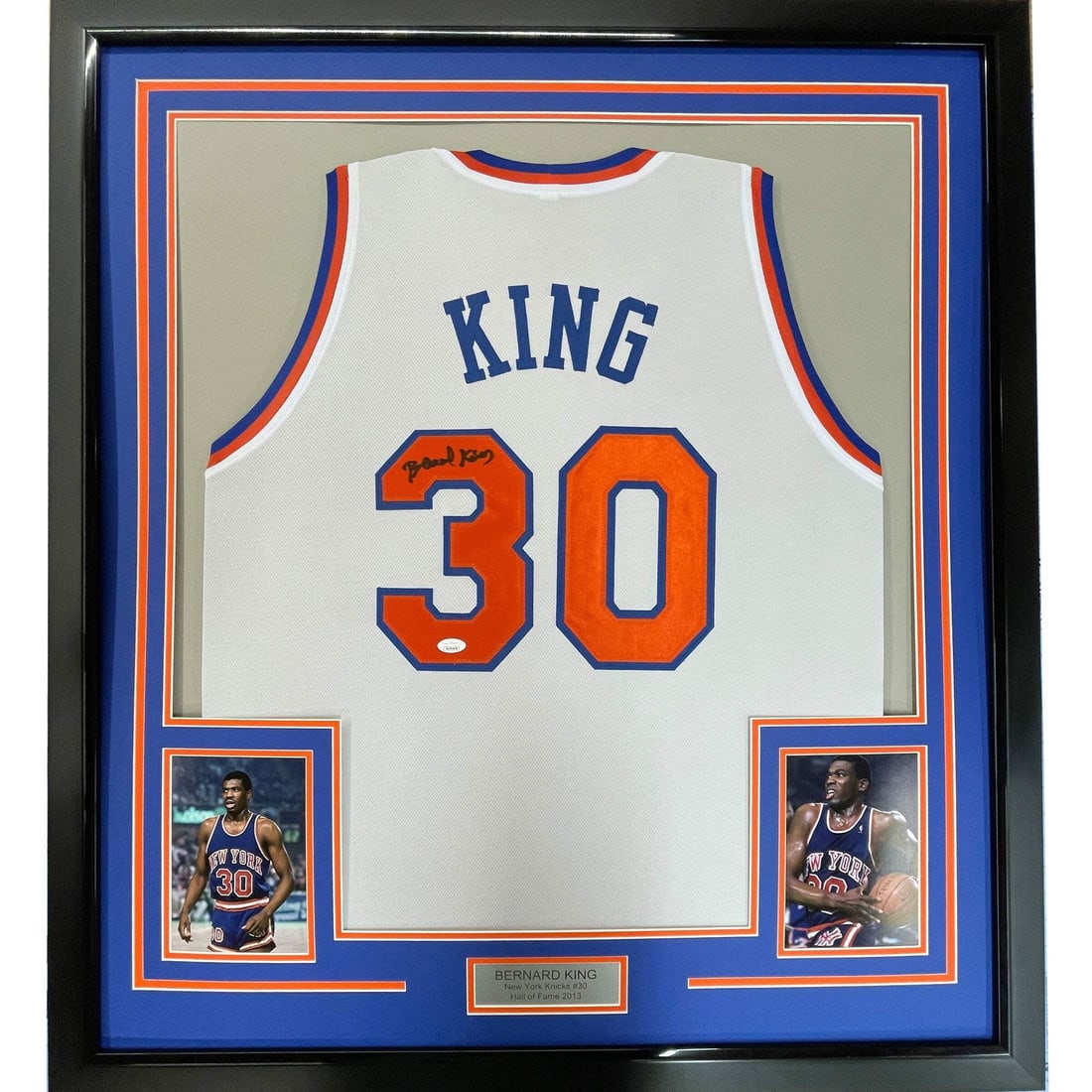 Bernard King signed framed Knicks jersey 33x42 Beckett COA: Bernard King signed framed Knicks jersey 33x42 Beckett COA This framed Bernard King New York white jersey features a genuine autograph and comes with a Beckett Certificate of Authenticity. The display