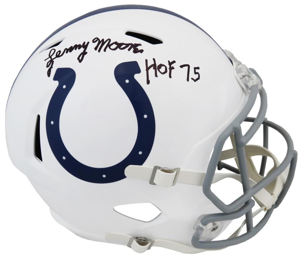 Lenny Moore Signed Colts Riddell Full Size Helmet HOF 75 COA: Lenny Moore Signed Colts Riddell Full Size Helmet HOF 75 COA This Lenny Moore signed Indianapolis Colts Riddell full size speed replica helmet is a must-have for any football fan. It features the icon