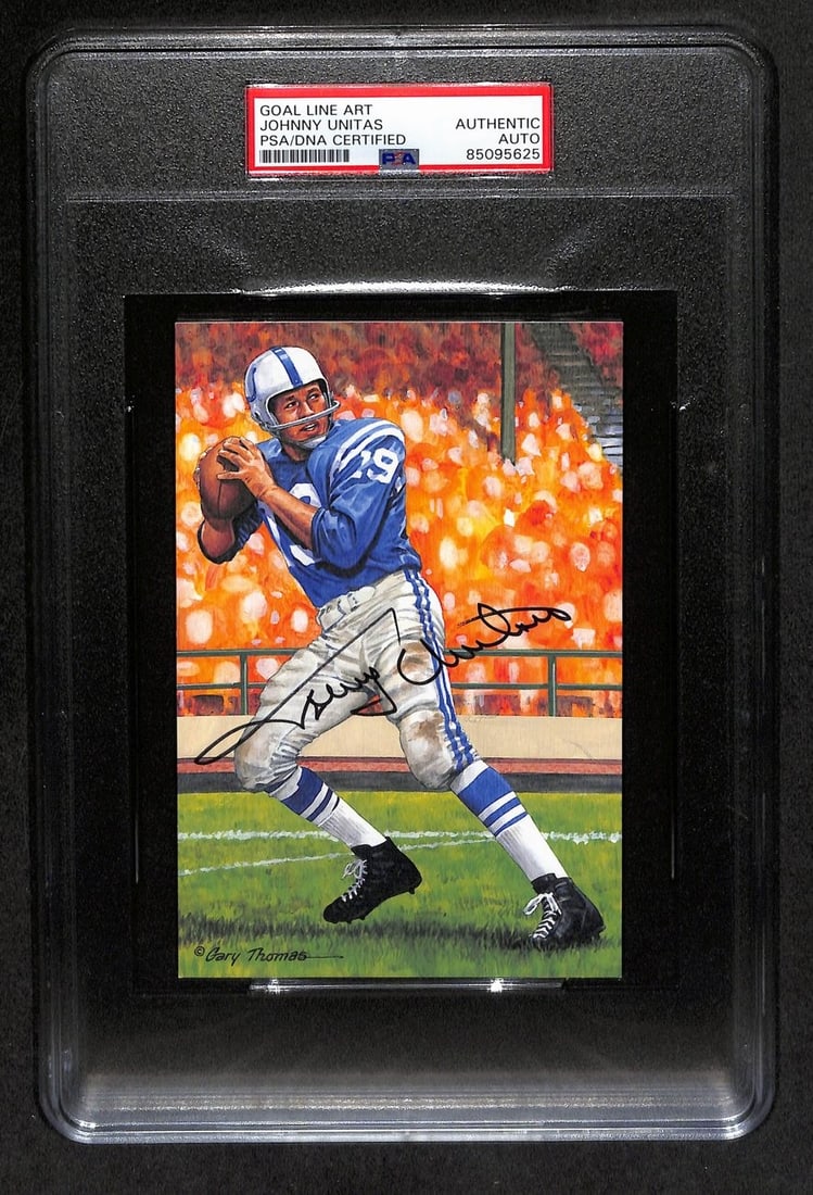 Johnny Unitas Autographed HOF GLAC Enshrinee Proof 16/50 PSA/DNA: Johnny Unitas Autographed HOF GLAC Enshrinee Proof 16/50 PSA/DNA This is an original Johnny Unitas Hall of Fame Baltimore Colts Autographed GLAC Enshrinee Proof card, numbered 16 out of 50. The card f