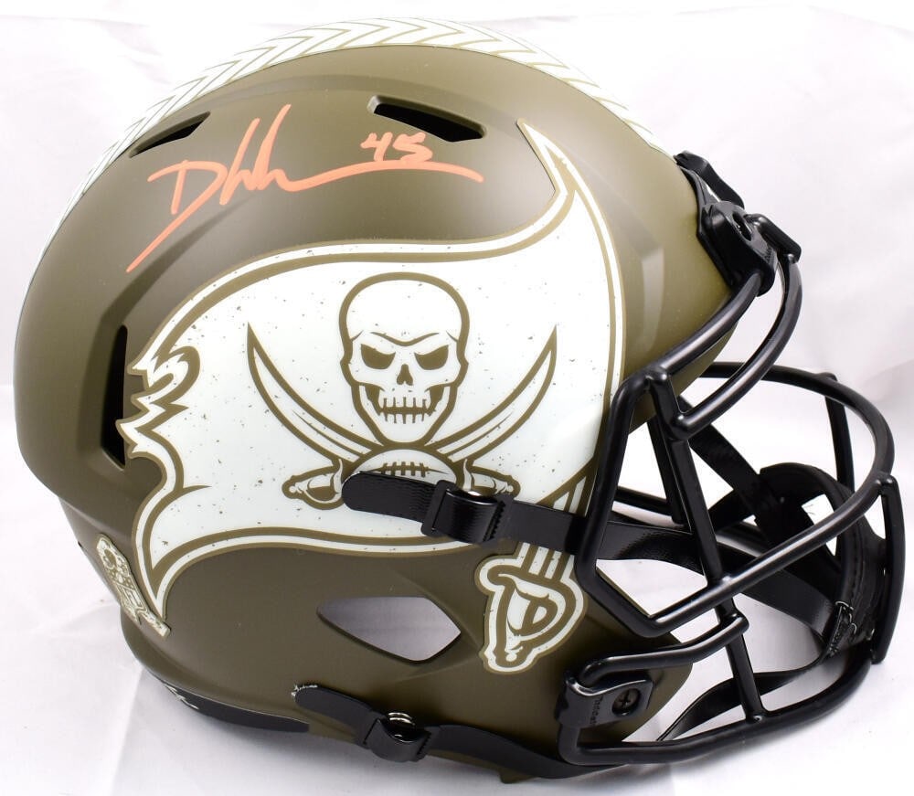 Beckett Holo Devin White Buccaneers Speed Helmet Signed: Beckett Holo Devin White Buccaneers Speed Helmet Signed This Tampa Bay Buccaneers full-size Salute to Service Speed helmet features the authentic signature of Devin White. The helmet is an original it