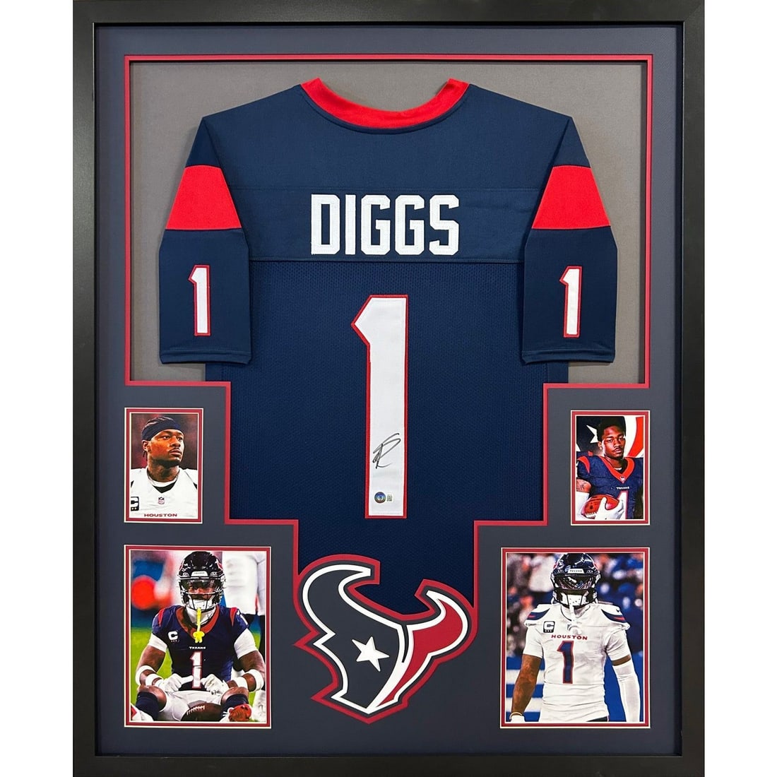 Stefon Diggs Framed Autographed Jersey Beckett Certified 42x34: Stefon Diggs Framed Autographed Jersey Beckett Certified 42x34 This framed jersey features the autograph of Stefon Diggs, a standout player known for his exceptional skills. Authenticated by Beckett, 
