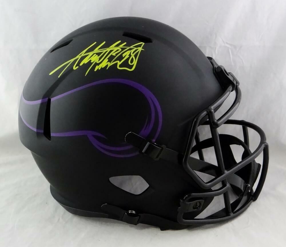 Adrian Peterson autographed Minnesota Vikings Eclipse Speed helmet Beckett: Adrian Peterson autographed Minnesota Vikings Eclipse Speed helmet Beckett This full-size Eclipse Speed helmet features the signature of Adrian Peterson, a renowned player for the Minnesota Vikings. T