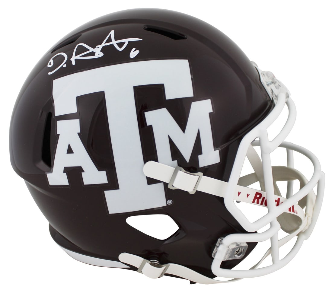 De'Von Achane Autographed Texas A&M Full Size Speed Replica Helmet BAS Witnessed: De'Von Achane Autographed Texas A&M Full Size Speed Replica Helmet BAS Witnessed This full-size Riddell Speed Replica football helmet features the authentic Texas A&M Aggies branding and has been pers