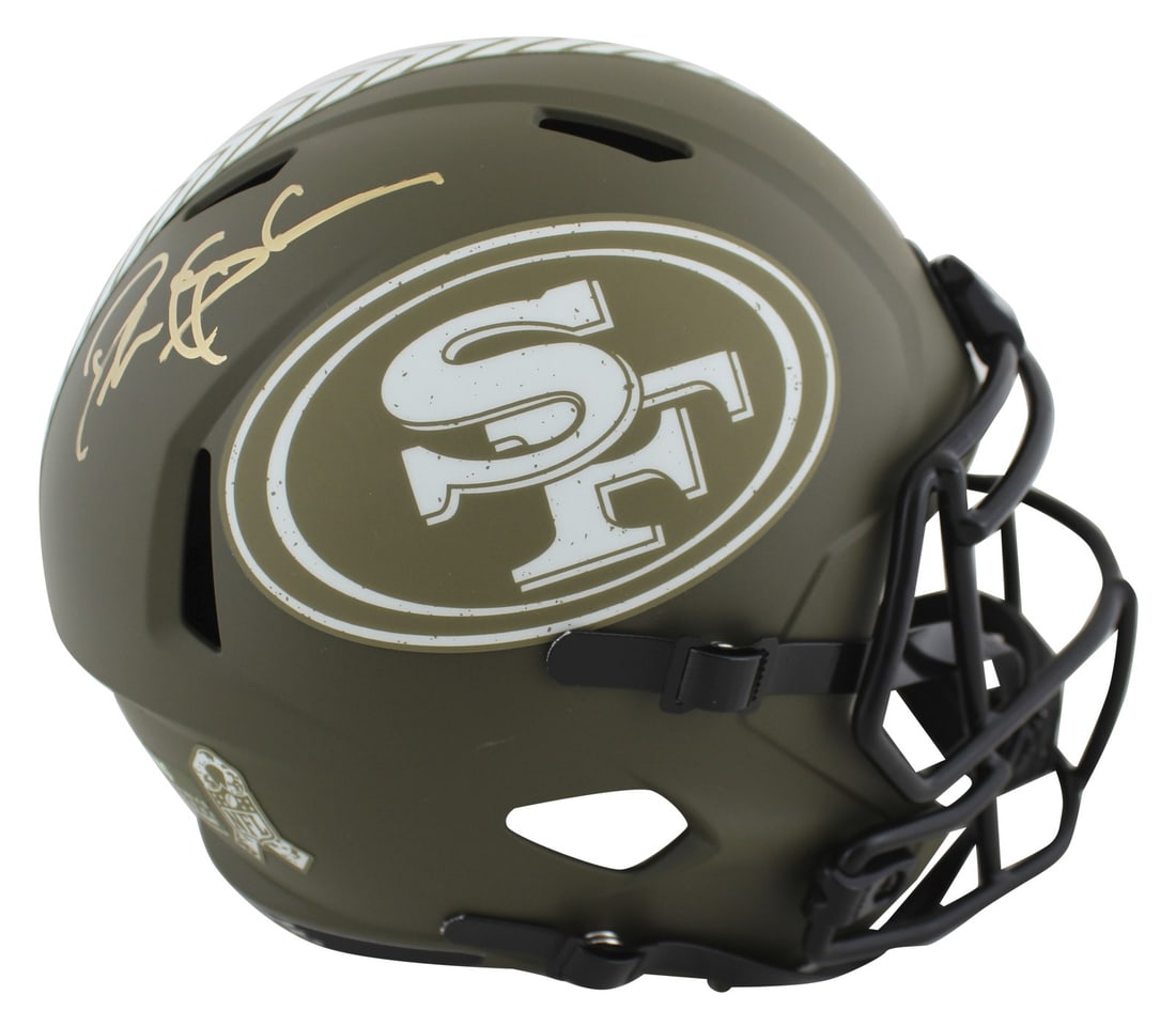 Deion Sanders Signed 49ers Salute To Service Full Size Helmet BAS Witnessed: Deion Sanders Signed 49ers Salute To Service Full Size Helmet BAS Witnessed Celebrate your love for the San Francisco 49ers with this authentic full-size Speed Replica helmet, personally signed by Dei