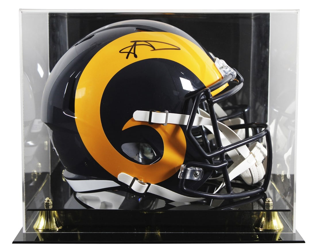 Aaron Donald Autographed Rams Throwback Full Size Replica Helmet With BAS Display Case: Aaron Donald Autographed Rams Throwback Full Size Replica Helmet With BAS Display Case This is a Los Angeles Rams full-size Speed Replica helmet featuring the 1981-99 throwback design. The helmet has 