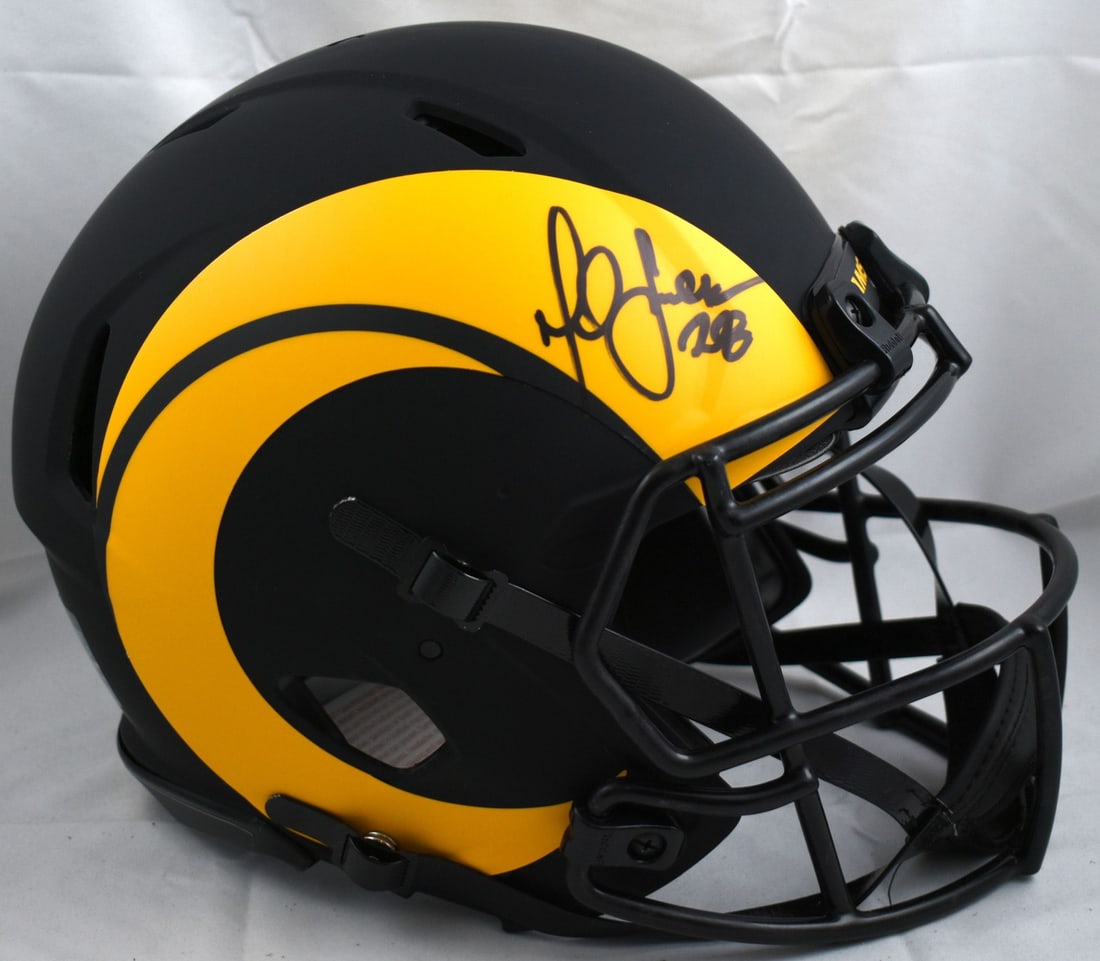 Marshall Faulk Rams Authentic Eclipse Speed Helmet Beckett Holo Signed: Marshall Faulk Rams Authentic Eclipse Speed Helmet Beckett Holo Signed This is an original Rams full-size Eclipse Speed Authentic helmet signed by Marshall Faulk. The helmet is associated with footbal