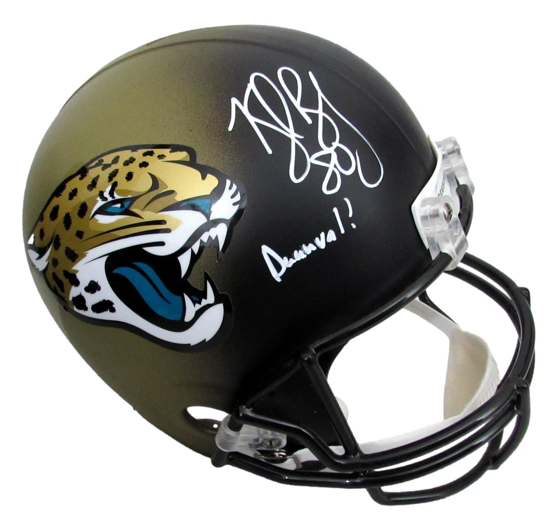 Kyle Brady Autographed Gold Jaguars Full-Size Speed Replica Helmet JSA Witness: Kyle Brady Autographed Gold Jaguars Full-Size Speed Replica Helmet JSA Witness This is a gold and black full-size Speed replica football helmet for the Jacksonville Jaguars, personally signed and insc