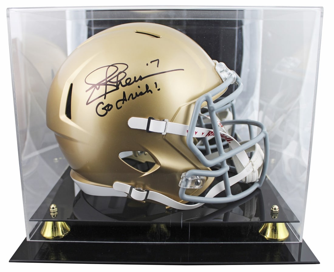 Notre Dame Joe Theismann Signed Full Size Helmet with Case BAS Auth: Notre Dame Joe Theismann Signed Full Size Helmet with Case BAS Auth Celebrate your love for Notre Dame football with this authentic, autographed Riddell Full Size Speed Replica Helmet, personally sign