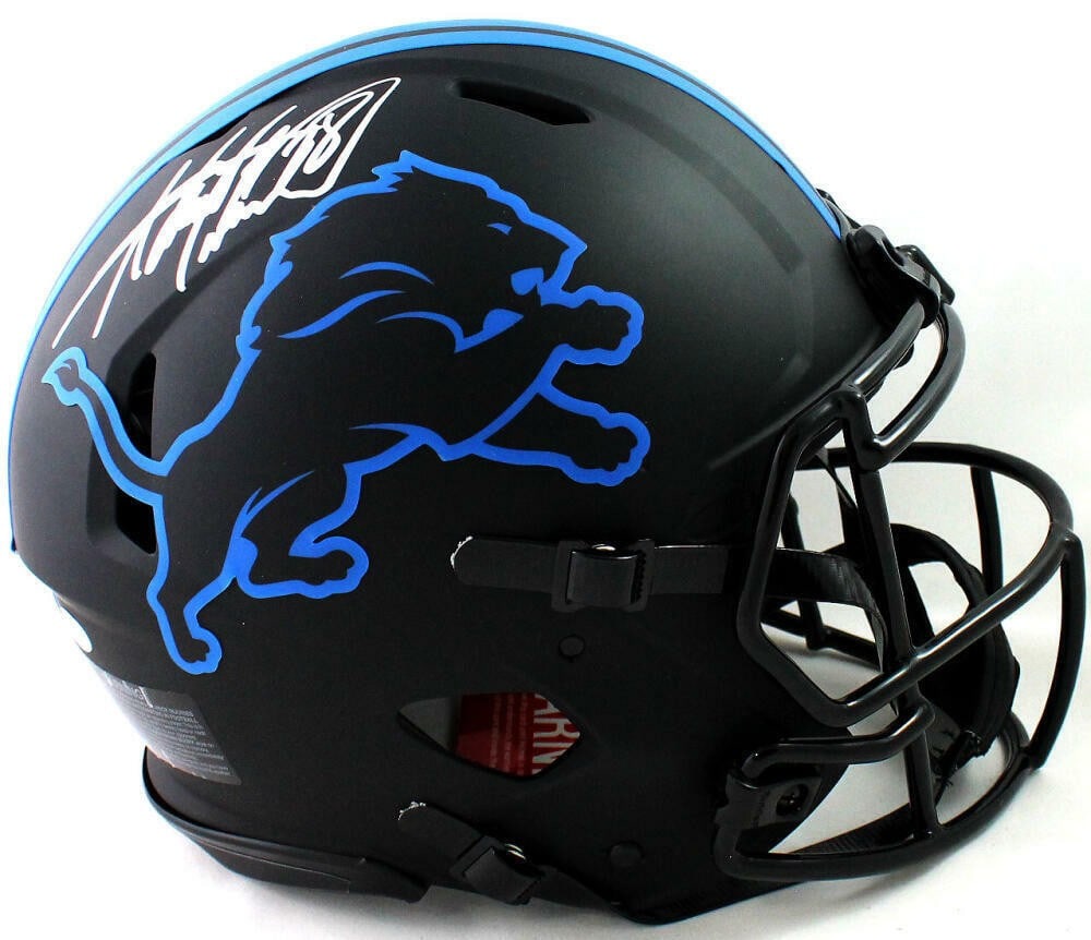 Adrian Peterson autographed Detroit Lions Eclipse Speed helmet Beckett: Adrian Peterson autographed Detroit Lions Eclipse Speed helmet Beckett This is an authentic Detroit Lions Eclipse Speed full-size helmet signed by Adrian Peterson. The autograph is authenticated by Be