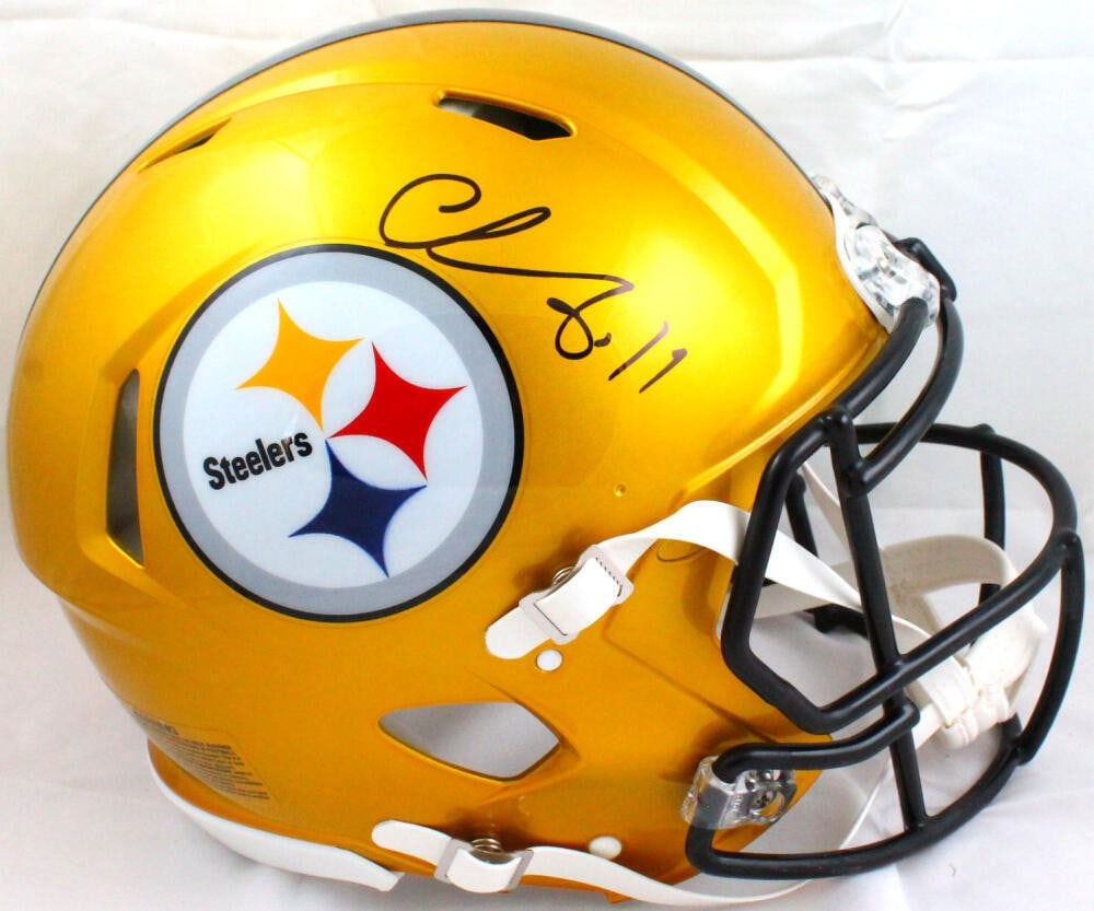 Chase Claypool autographed Pittsburgh Steelers full size helmet Beckett holo: Chase Claypool autographed Pittsburgh Steelers full size helmet Beckett holo This is a Pittsburgh Steelers full-size Flash Speed Authentic helmet signed by Chase Claypool. The autograph is authenticat