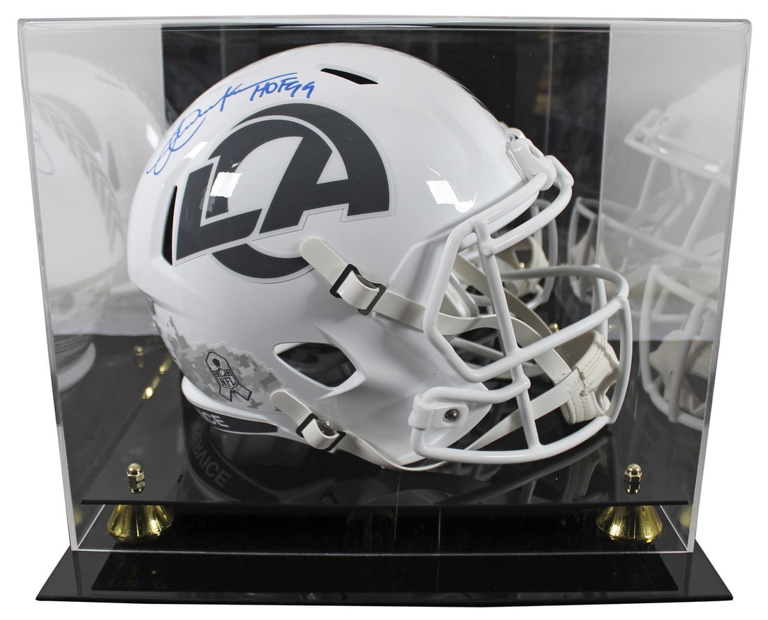 Eric Dickerson Signed Rams HOF 99 Full Size Helmet with BAS Authentication: Eric Dickerson Signed Rams HOF 99 Full Size Helmet with BAS Authentication This autographed full-size speed replica helmet commemorates Eric Dickerson's induction into the Hall of Fame in 1999. The he