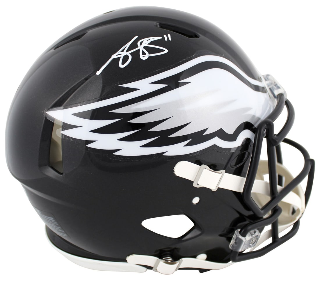 A.J. Brown Autographed 2022 Eagles Full Size Alternate Proline Helmet Beckett BAS: A.J. Brown Autographed 2022 Eagles Full Size Alternate Proline Helmet Beckett BAS This is an original 2022 alternate on-field authentic full size Speed Proline helmet, personally signed by A.J. Brown 