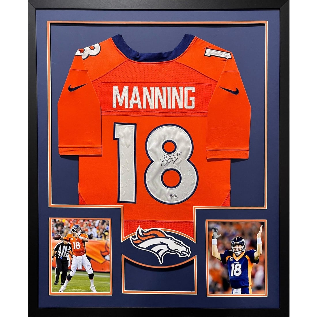 Peyton Manning Signed Framed Jersey Beckett Authenticated Broncos: Peyton Manning Signed Framed Jersey Beckett Authenticated Broncos This autographed Peyton Manning framed jersey is a true collectible for any Broncos fan. Authenticated by Beckett, a leading authority