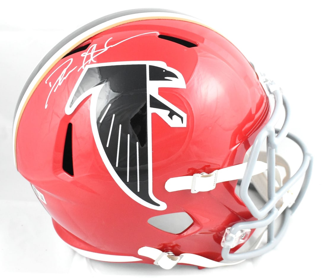 Atlanta Falcons Deion Sanders signed full size speed helmet Beckett hologram: Atlanta Falcons Deion Sanders signed full size speed helmet Beckett hologram This full-size Atlanta Falcons Speed helmet is autographed by Deion Sanders. The helmet is an original item and comes with 
