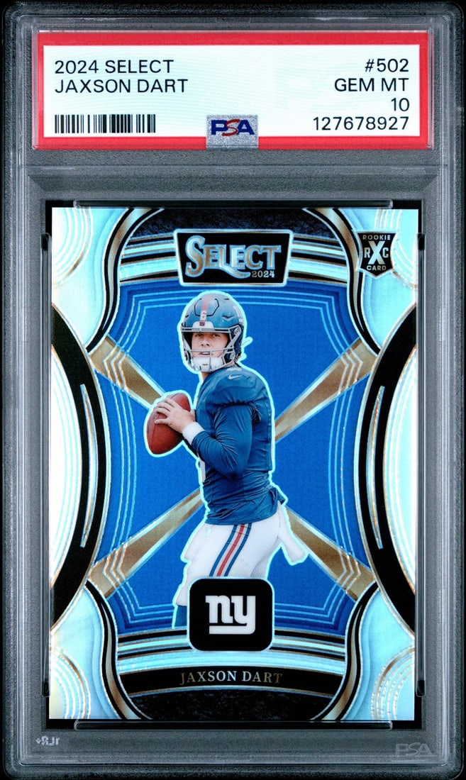 2024 Panini Select Jaxson Dart #502 XRC Silver Prizm Rookie Card PSA 10: 2024 Panini Select Jaxson Dart #502 XRC Silver Prizm Rookie Card PSA 10 This is a graded 2024 Panini Select Jaxson Dart #502 XRC Silver Prizm Rookie Card, receiving a perfect PSA grade of 10. This ori