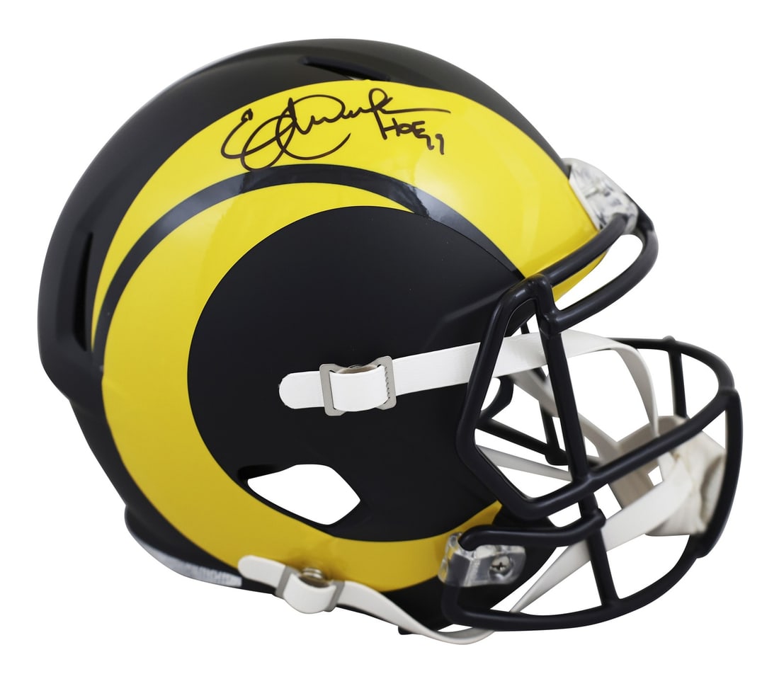 Eric Dickerson Signed 2025 Rivalries Rams F/S Speed Helmet HOF 99 BAS Authenticated: Eric Dickerson Signed 2025 Rivalries Rams F/S Speed Helmet HOF 99 BAS Authenticated This is an Original autographed full-size Speed replica helmet featuring Eric Dickerson of the Los Angeles Rams, ins