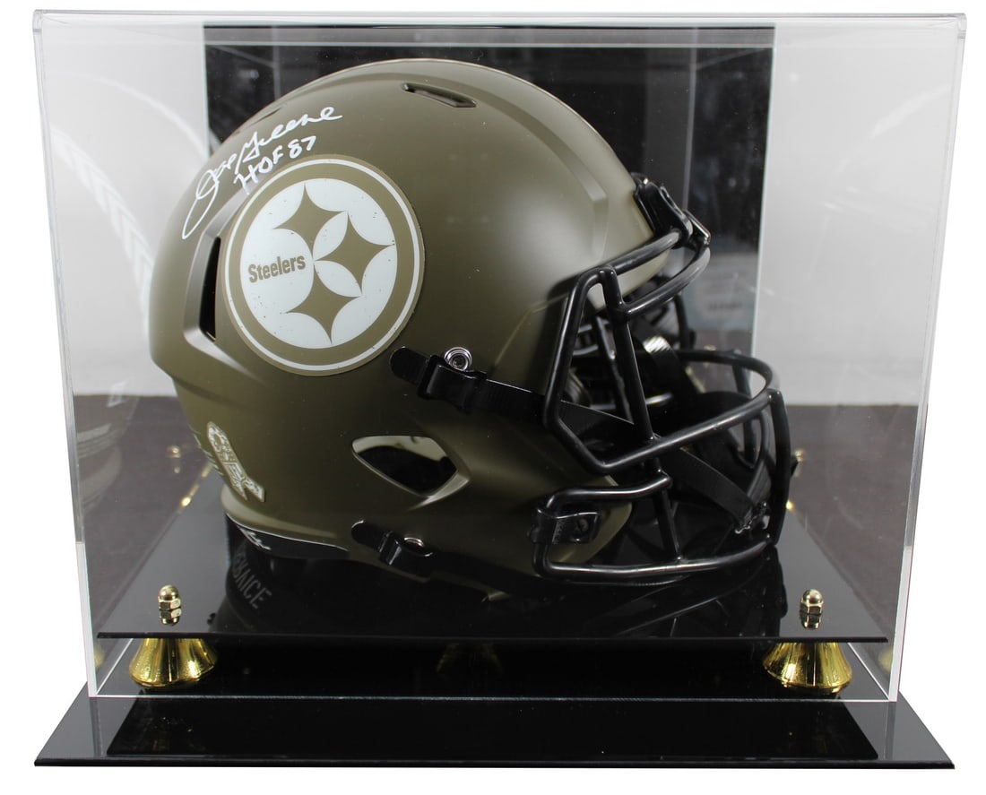 Joe Greene Signed Steelers Helmet HOF 87 with Beckett Authentication: Joe Greene Signed Steelers Helmet HOF 87 with Beckett Authentication Honor the legacy of a true football legend with this authentic autographed Joe Greene "HOF 87" full-size speed replica helmet. This