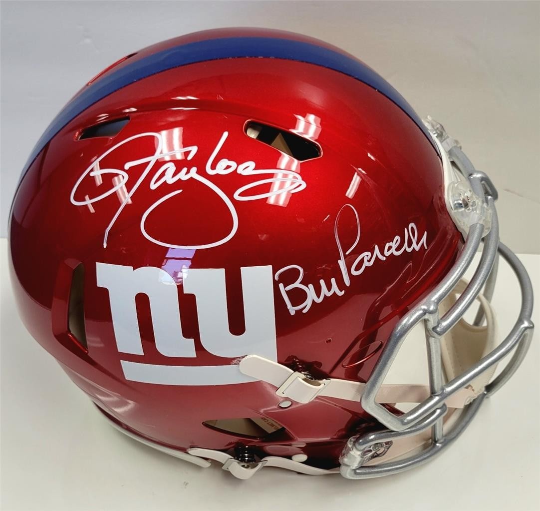 Lawrence Taylor Bill Parcells Signed Giants Helmet Beckett Authenticated: Lawrence Taylor Bill Parcells Signed Giants Helmet Beckett Authenticated This full-size New York Giants helmet, signed by legendary linebacker Lawrence Taylor and authenticated by Beckett Authenticati