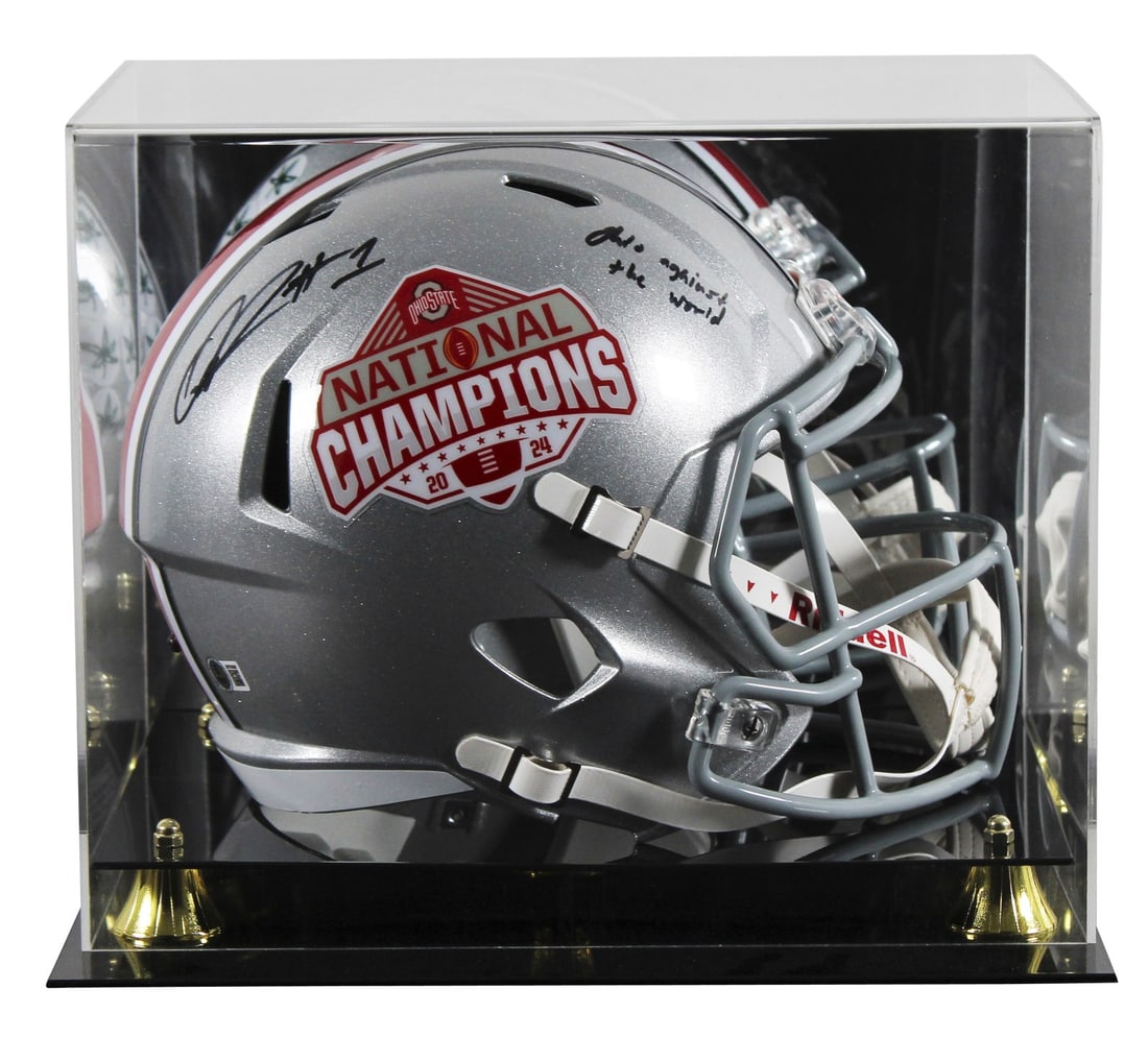 Quinshon Judkins Signed OSU National Champs Helmet with Display Case BAS: Quinshon Judkins Signed OSU National Champs Helmet with Display Case BAS Elevate your collection with this authentic full-size speed replica helmet, personally signed by Quinshon Judkins of the Ohio S