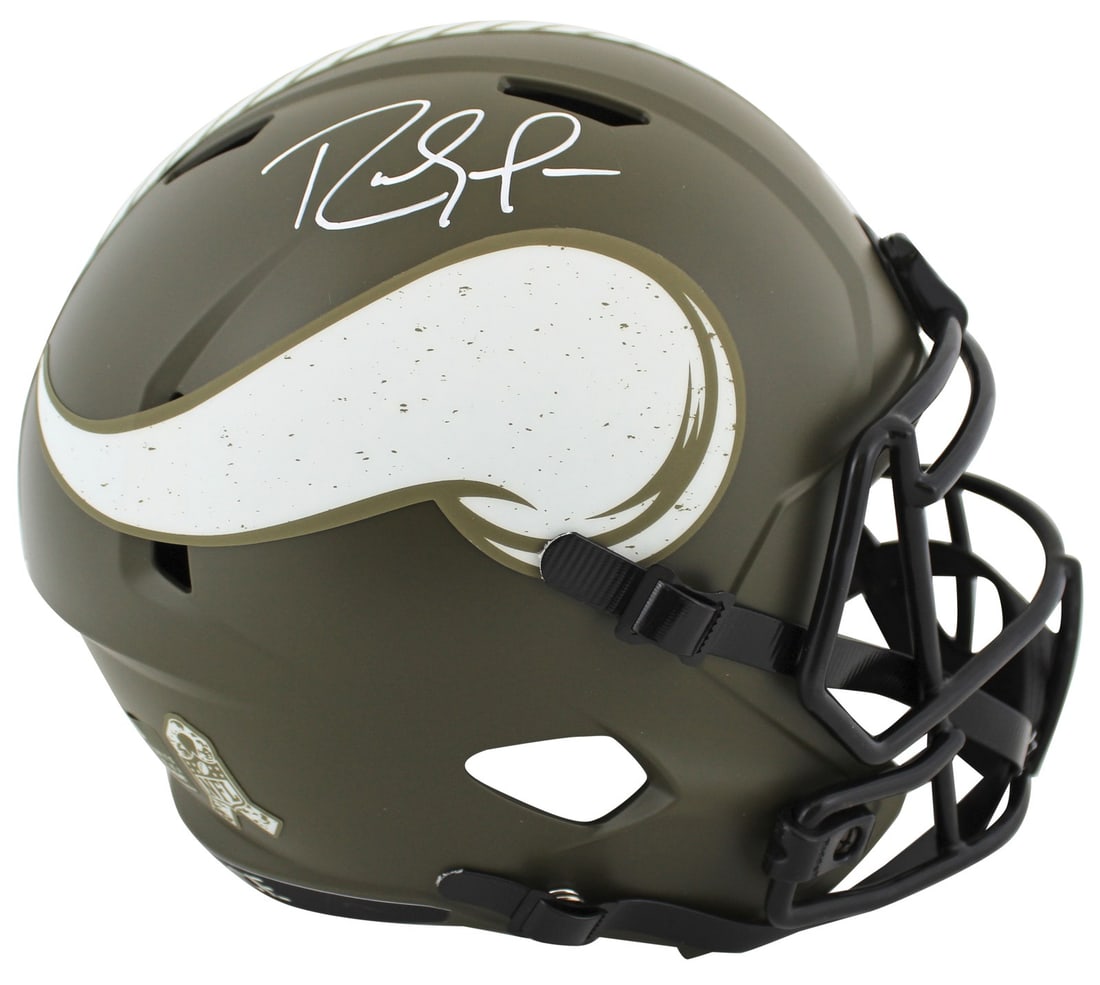 Randy Moss Autographed Salute To Service Vikings Full Size Replica Helmet BAS Witnessed: Randy Moss Autographed Salute To Service Vikings Full Size Replica Helmet BAS Witnessed This full-size Riddell Speed Replica helmet features the Minnesota Vikings' Salute to Service alternate design a
