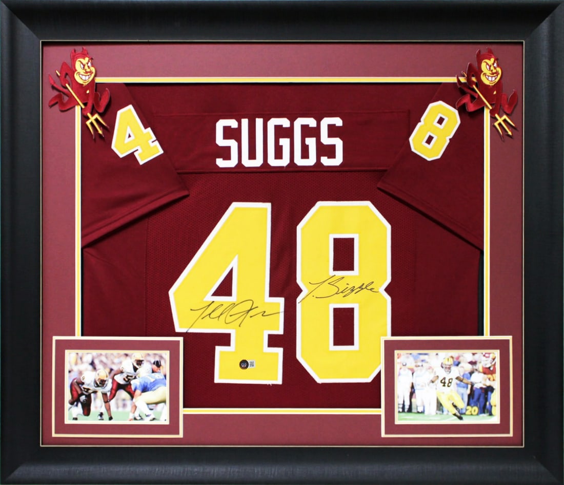 Terrell Suggs Signed Maroon Pro Style Framed Jersey BAS Witnessed: Terrell Suggs Signed Maroon Pro Style Framed Jersey BAS Witnessed This original autographed maroon pro style framed jersey features the inscription "T-Sizzle" and has been personally signed by Terrell