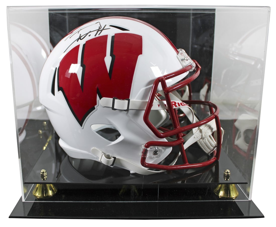 T.J. Watt Autographed Wisconsin Badgers Full Size Helmet with Beckett Authentication: T.J. Watt Autographed Wisconsin Badgers Full Size Helmet with Beckett Authentication This authentic Riddell Full Size Speed Replica Helmet is personally signed by T.J. Watt of the Wisconsin Badgers, s