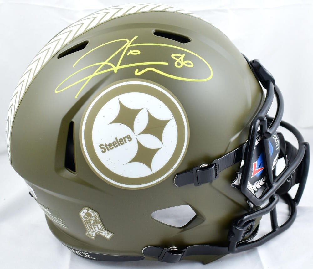 Pittsburgh Steelers Hines Ward autographed Salute to Service speed helmet Beckett holo: Pittsburgh Steelers Hines Ward autographed Salute to Service speed helmet Beckett holo This is a Pittsburgh Steelers full-size Salute to Service Speed helmet signed by Hines Ward. The autograph has be
