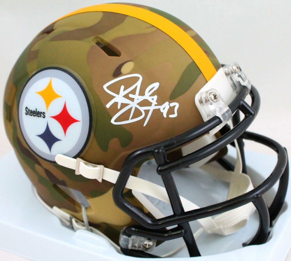 Signed Pittsburgh Steelers camo speed mini helmet Beckett hologram Troy Polamalu (1 of 3)