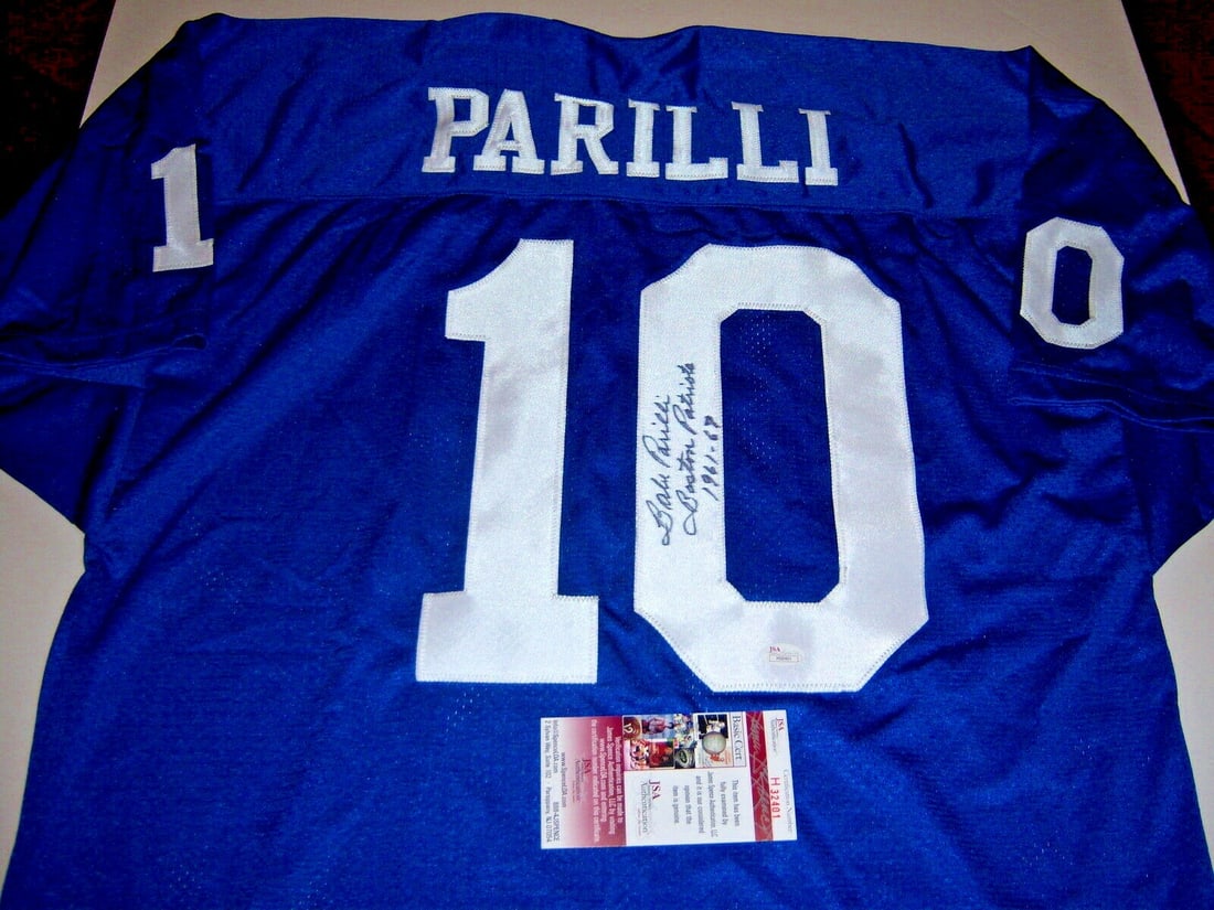 Signed Babe Parilli Football Jersey JSA COA Kentucky Wildcats Boston Patriots: Signed Babe Parilli Football Jersey JSA COA Kentucky Wildcats Boston Patriots This is a pre-owned Kentucky Wildcats and Boston Patriots football jersey signed by Babe Parilli. The jersey comes with JS
