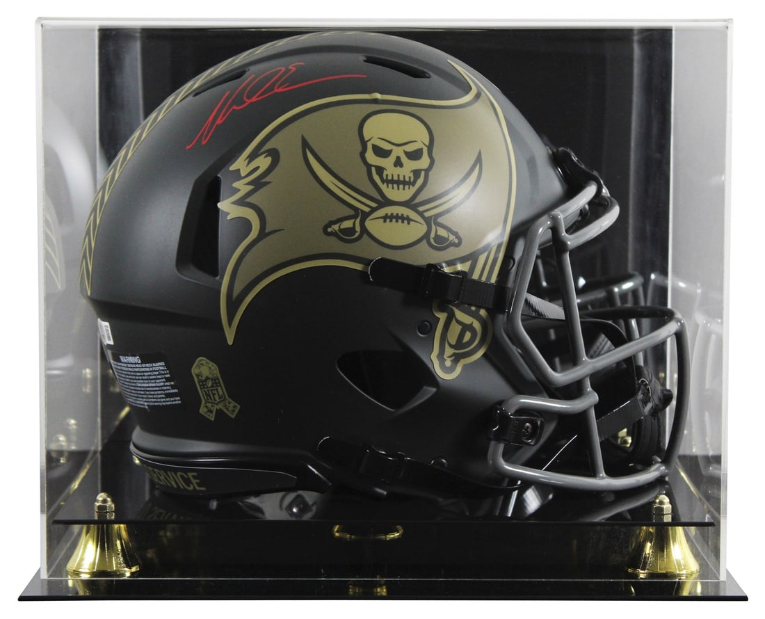 Mike Evans Autographed Buccaneers Full Size Speed Proline Helmet With BAS and Display Case: Mike Evans Autographed Buccaneers Full Size Speed Proline Helmet With BAS and Display Case This is an original Riddell full-size Speed Proline helmet in the 2025 Salute to Service IV alternate style, 