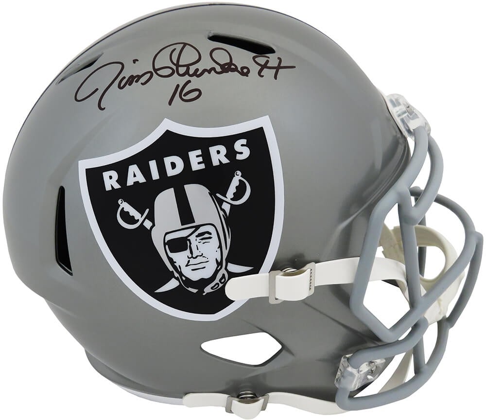 Jim Plunkett Signed Raiders Flash Helmet with COA: Jim Plunkett Signed Raiders Flash Helmet with COA This Jim Plunkett signed Raiders FLASH Riddell full-size speed replica helmet is a must-have for any football enthusiast. Featuring the legendary quar