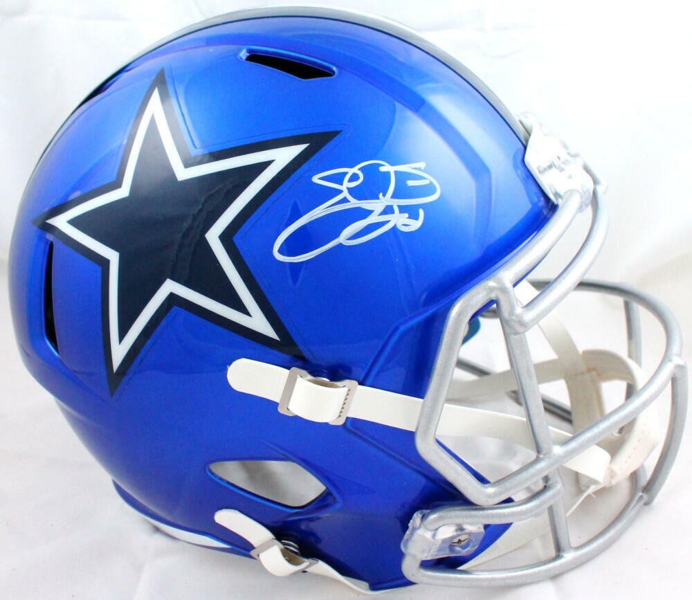 Dallas Cowboys Flash Speed Helmet signed by Emmitt Smith Beckett holo: Dallas Cowboys Flash Speed Helmet signed by Emmitt Smith Beckett holo This full-size Dallas Cowboys Flash Speed helmet has been autographed by Emmitt Smith. The signature is authenticated by Beckett a