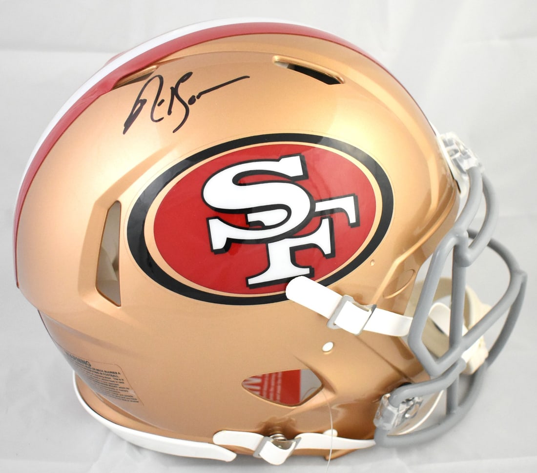 NaVorro Bowman signed San Francisco 49ers speed authentic helmet Beckett holo: NaVorro Bowman signed San Francisco 49ers speed authentic helmet Beckett holo This is a pre-owned San Francisco 49ers full-size Speed Authentic helmet autographed by NaVorro Bowman. The helmet is an o