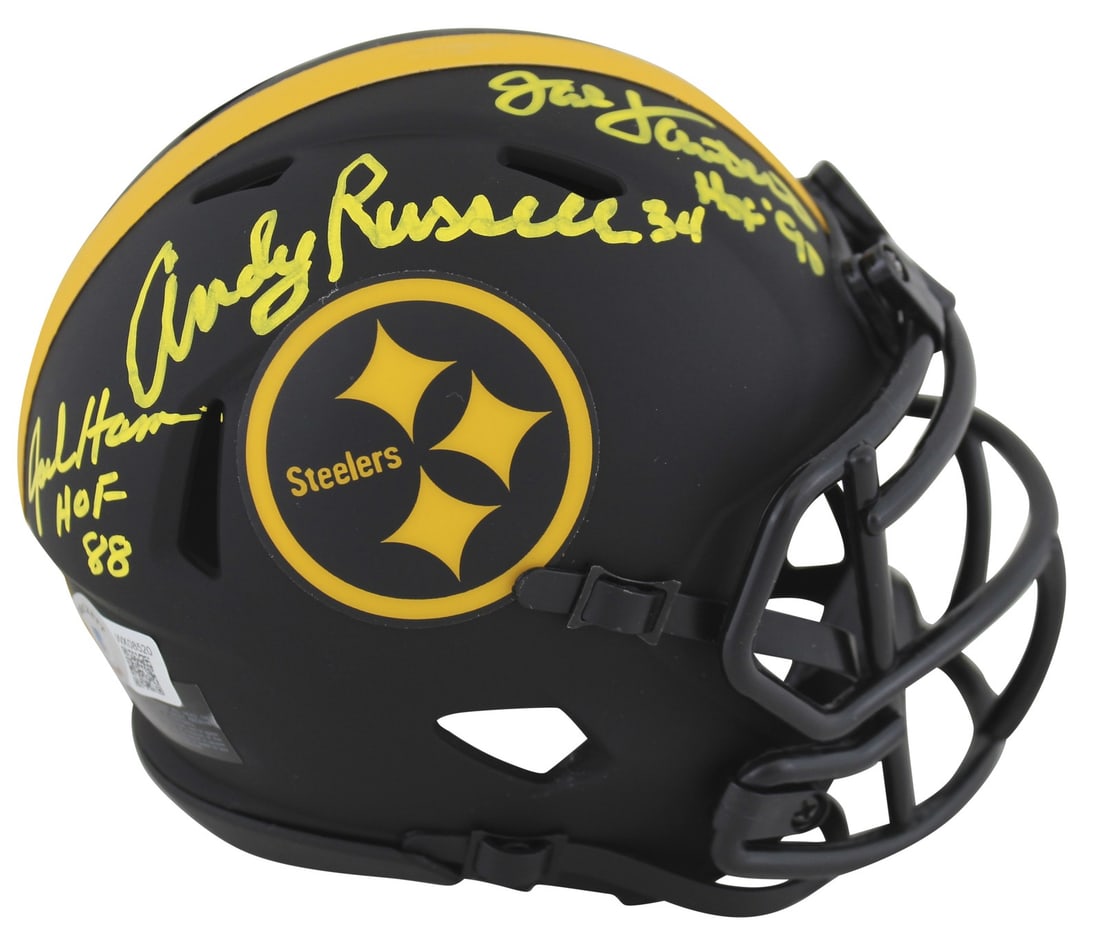 Pittsburgh Steelers Signed Eclipse Mini Helmet by Lambert Ham Russell BAS: Pittsburgh Steelers Signed Eclipse Mini Helmet by Lambert Ham Russell BAS This Pittsburgh Steelers Eclipse Speed Mini Helmet is a must-have for any football fan. Personally signed by legendary players