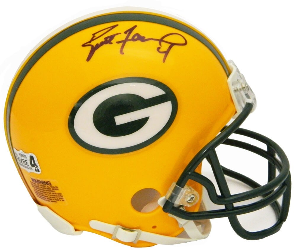 Brett Favre Signed Green Bay Packers Mini Helmet with Hologram: Brett Favre Signed Green Bay Packers Mini Helmet with Hologram Celebrate the legacy of Brett Favre with this signed Green Bay Packers Riddell mini helmet. This authentic piece is not only a collectibl