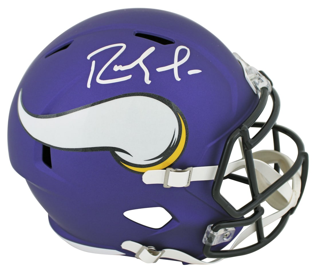 Randy Moss Signed Minnesota Vikings Full Size Helmet Silver BAS Authenticated: Randy Moss Signed Minnesota Vikings Full Size Helmet Silver BAS Authenticated This full-size Speed replica helmet, featuring a striking silver signature, has been personally signed by Randy Moss, the 