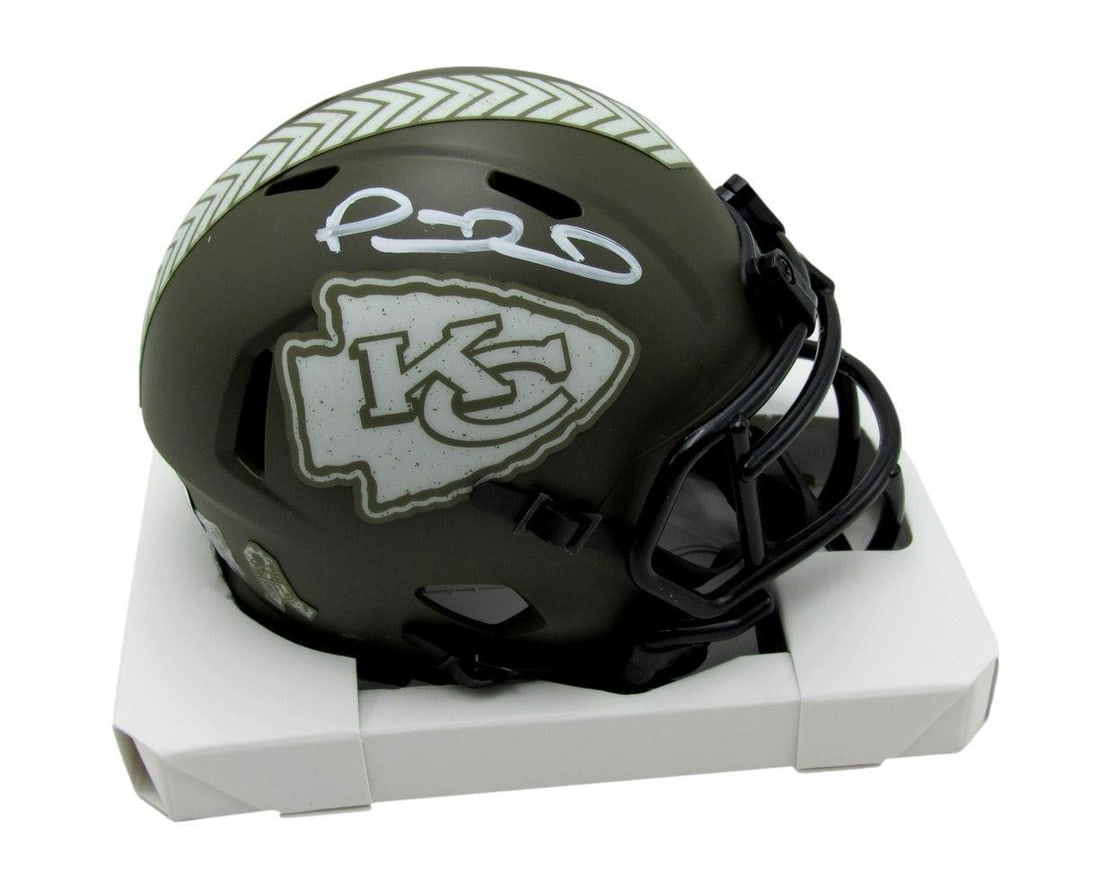 Mini Kansas City Chiefs Salute to Service Helmet Signed by Patrick Mahomes BAS: Mini Kansas City Chiefs Salute to Service Helmet Signed by Patrick Mahomes BAS This mini Salute To Service football helmet features the autograph of Patrick Mahomes, quarterback for the Kansas City Ch
