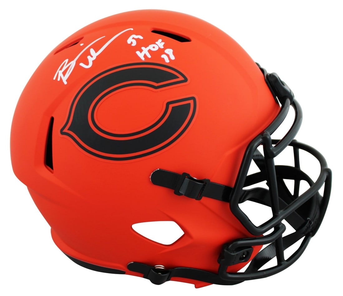 Brian Urlacher Autographed Rave Helmet HOF 18 BAS Witnessed Chicago Bears: Brian Urlacher Autographed Rave Helmet HOF 18 BAS Witnessed Chicago Bears This Chicago Bears alternate Rave Riddell full-size speed replica helmet is a must-have for any fan or collector. Personally s