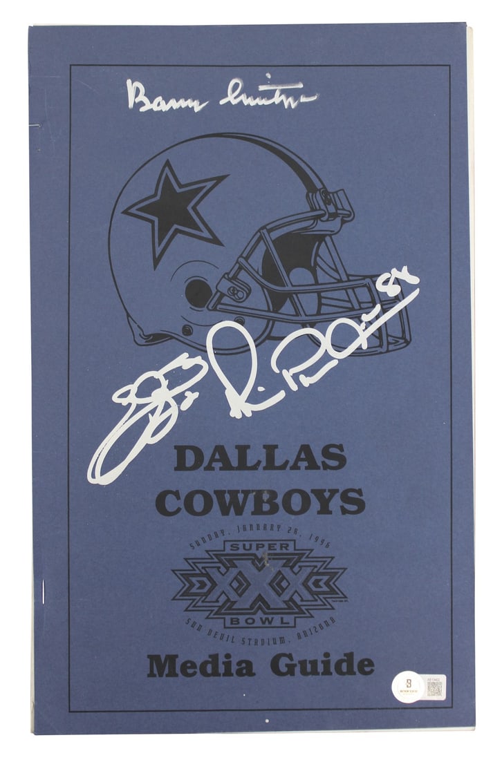 Dallas Cowboys Signed Super Bowl XXX Media Guide Emmitt Smith Michael Irvin Barry Switzer Beckett: Dallas Cowboys Signed Super Bowl XXX Media Guide Emmitt Smith Michael Irvin Barry Switzer Beckett COA This Autographed Super Bowl XXX Media Guide features the signatures of three legendary Dallas Cowb