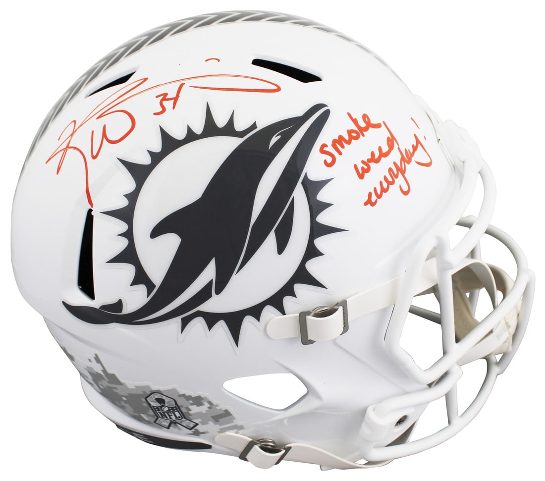 Ricky Williams Autographed Dolphins Salute To Service Speed Replica Helmet JSA Auth: Ricky Williams Autographed Dolphins Salute To Service Speed Replica Helmet JSA Auth This is an autographed Miami Dolphins Alternate Salute To Service III Riddell full-size Speed Replica helmet, person