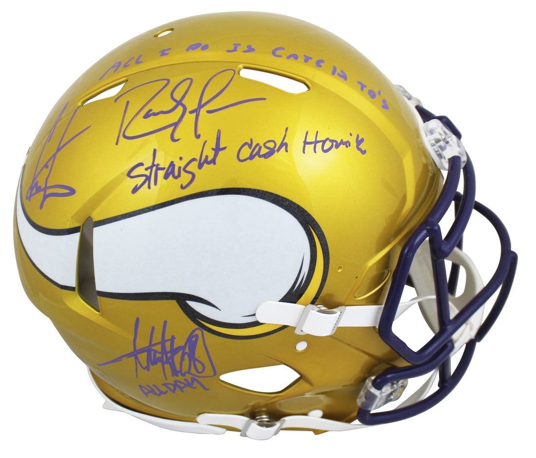 Beckett Certified Vikings Flash Full Size Helmet Moss Carter Peterson: Beckett Certified Vikings Flash Full Size Helmet Moss Carter Peterson This Minnesota Vikings alternate Flash Riddell Authentic Full Size Speed Proline Helmet has been personally signed by Randy Moss, 
