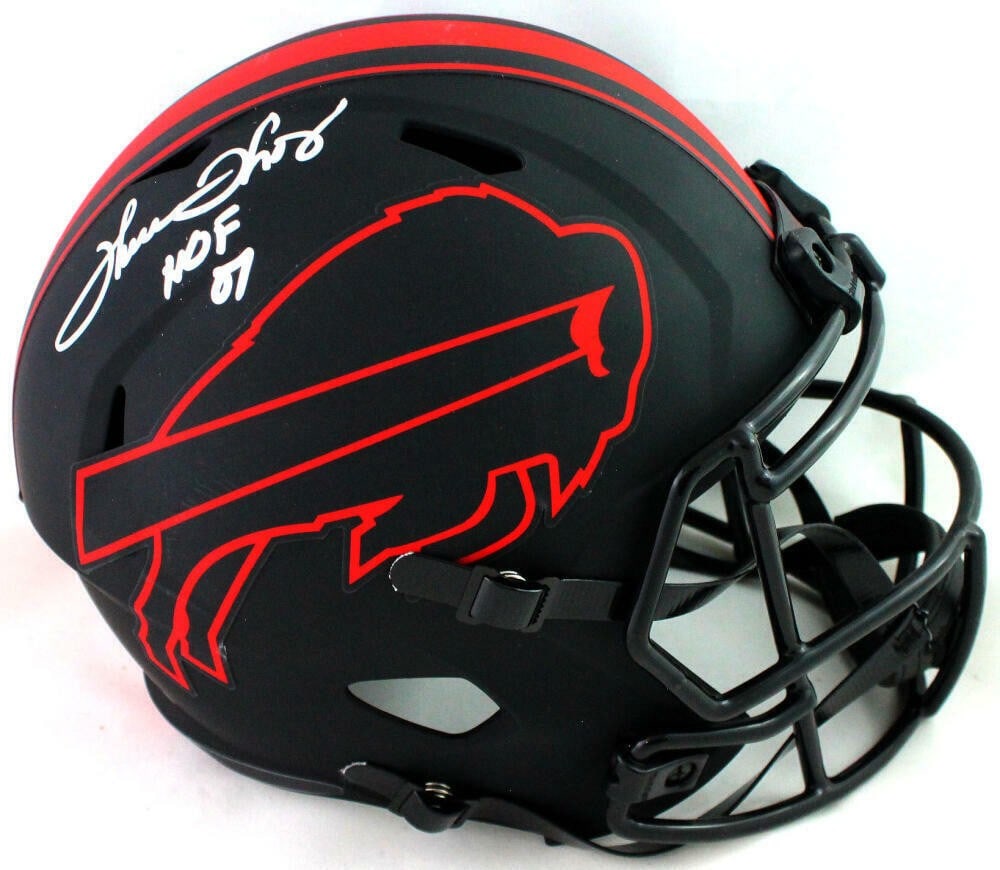 Thurman Thomas autograph Buffalo Bills Eclipse Speed full size helmet JSA silver: Thurman Thomas autograph Buffalo Bills Eclipse Speed full size helmet JSA silver This full-size Buffalo Bills Eclipse Speed helmet features the authentic signature of Thurman Thomas. The autograph is 