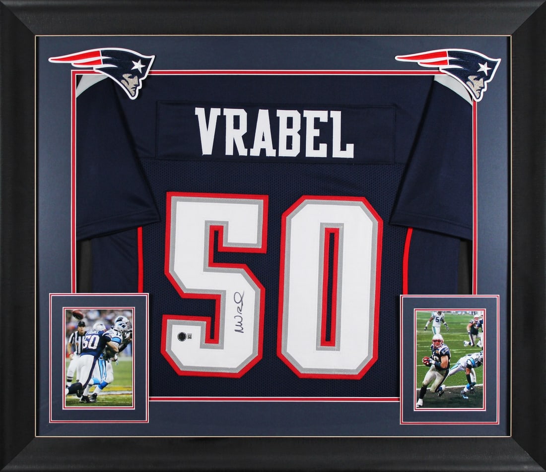 Mike Vrabel Signed Navy Framed Jersey New England Patriots BAS Authenticated: Mike Vrabel Signed Navy Framed Jersey New England Patriots BAS Authenticated Celebrate your passion for football with this authentic Mike Vrabel signed Navy Pro Style framed jersey. This original item