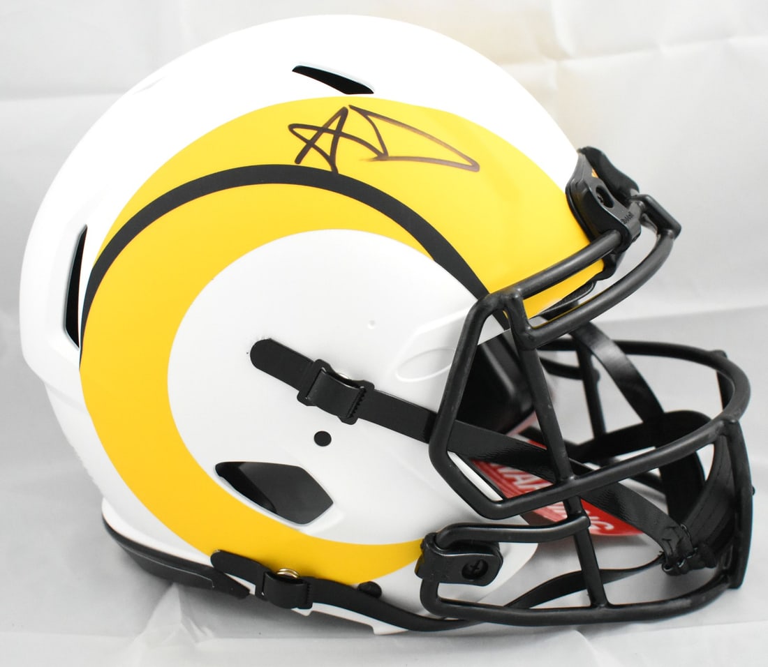 Rams Full Size Lunar Speed Helmet Signed by Aaron Donald Beckett Hologram: Rams Full Size Lunar Speed Helmet Signed by Aaron Donald Beckett Hologram This is an authentic Los Angeles Rams full-size Lunar Speed helmet autographed by Aaron Donald. The helmet is original and com