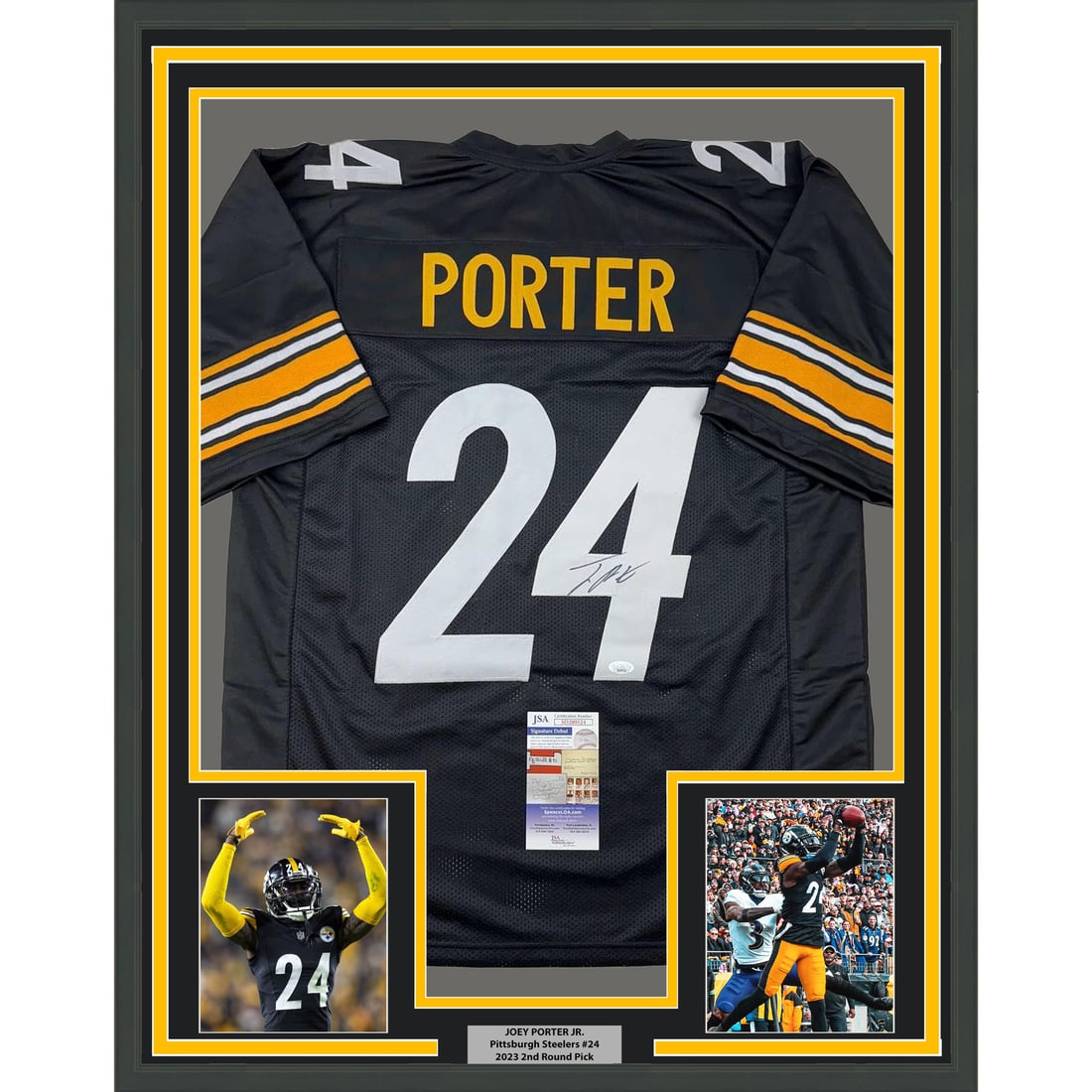 Joey Porter Jr. Signed Framed Steelers Jersey JSA 35x39 (1 of 2)