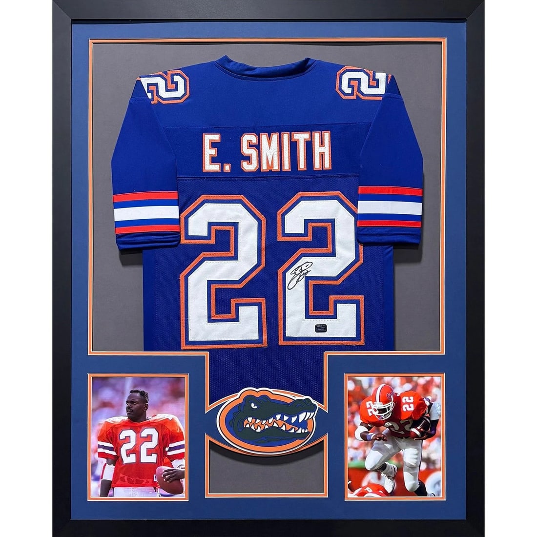 Emmitt Smith Autographed Framed Blue Jersey PROVA Certified: Emmitt Smith Autographed Framed Blue Jersey PROVA Certified This autographed Emmitt Smith framed jersey is a remarkable collectible for Florida Gators fans. Authenticated by PROVA, a trusted name in a