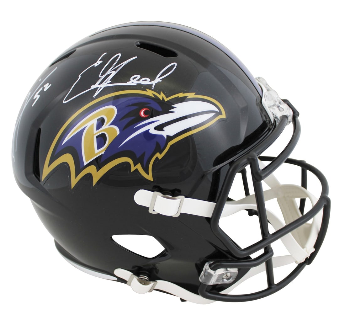 Ray Lewis Ed Reed Signed Full Size Ravens Helmet BAS Witnessed: Ray Lewis Ed Reed Signed Full Size Ravens Helmet BAS Witnessed This autographed full-size Speed replica helmet has been personally signed by Baltimore Ravens legends Ray Lewis and Ed Reed. It features